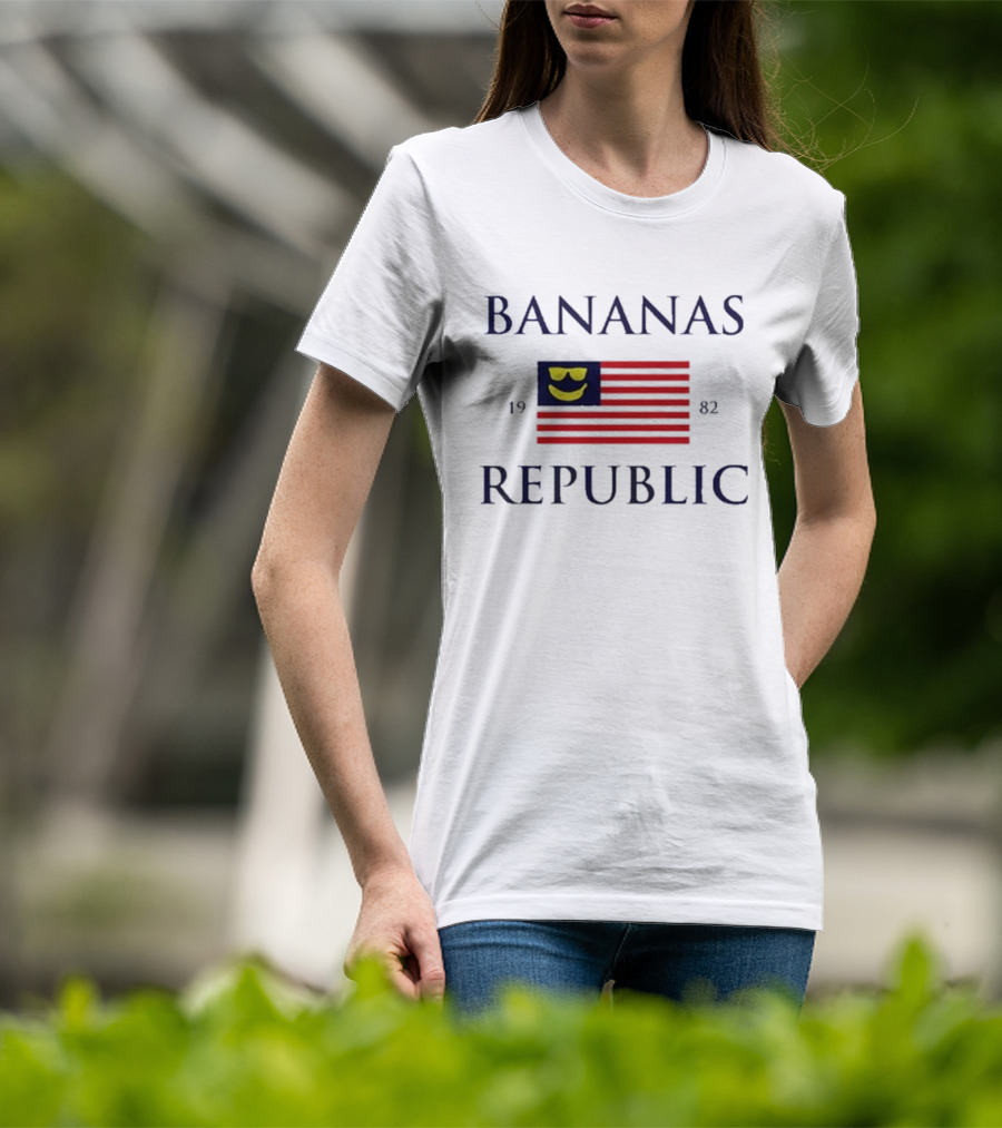 Bananas Republic 1982 Flag With Sunglasses Emoji T-Shirt