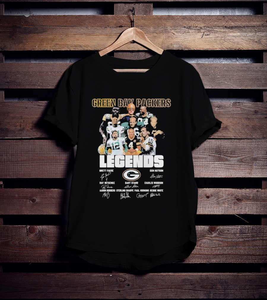 Green Bay Packers Legends Brett Favre Don Hutson Ray Nitschke Bart Starr Charles Woodson Aaron Rodgers Sterling Sharpe Paul Hornung Reggie White T-Shirt