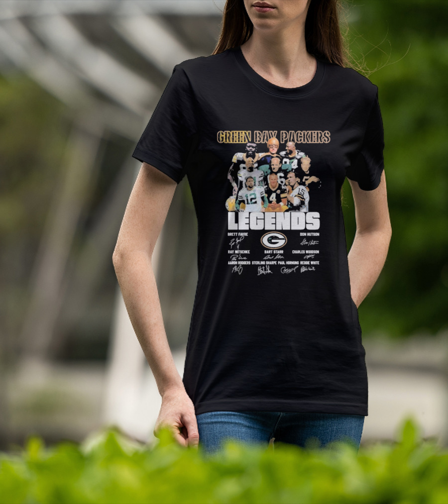 Green Bay Packers Legends Brett Favre Don Hutson Ray Nitschke Bart Starr Charles Woodson Aaron Rodgers Sterling Sharpe Paul Hornung Reggie White T-Shirt