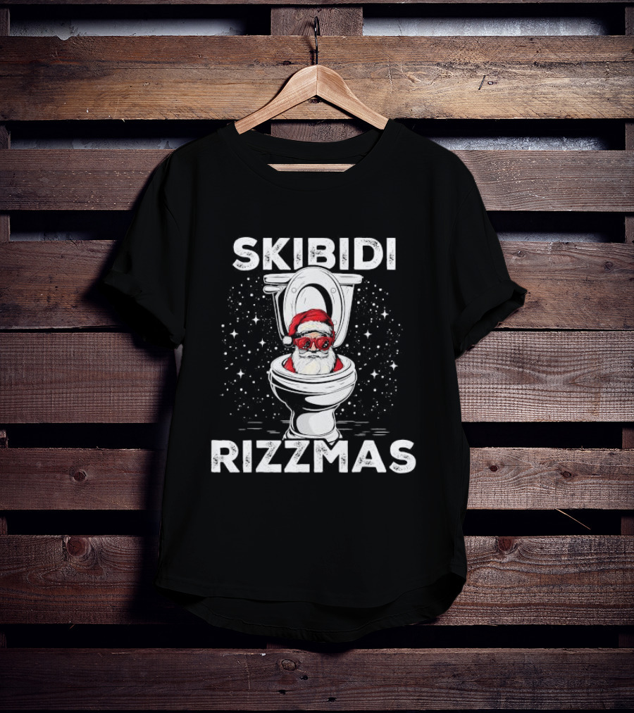 Skibidi Rizzmas Toilet Santa White Elephant Christmas T-Shirt