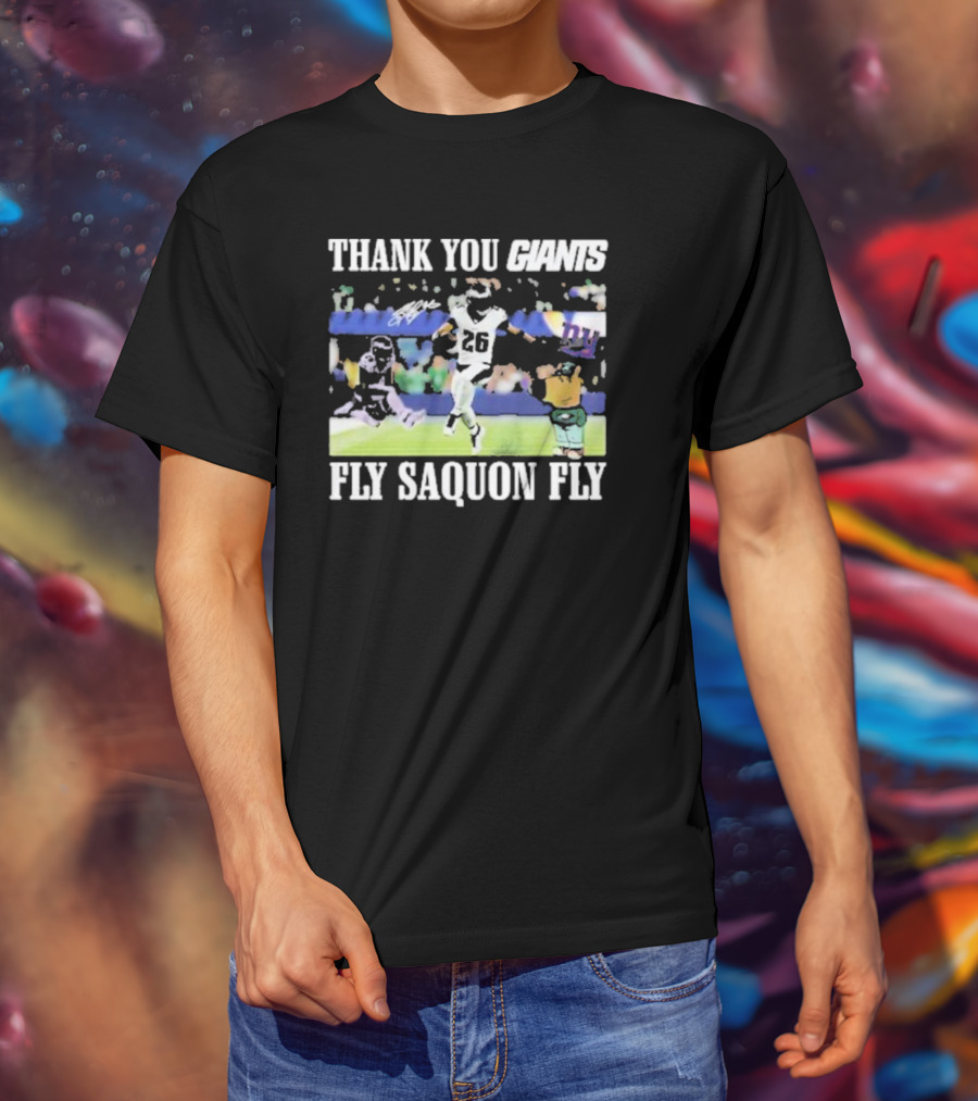Thank You Giants Fly Saquon Fly 26 Football Jumping Action T-Shirt