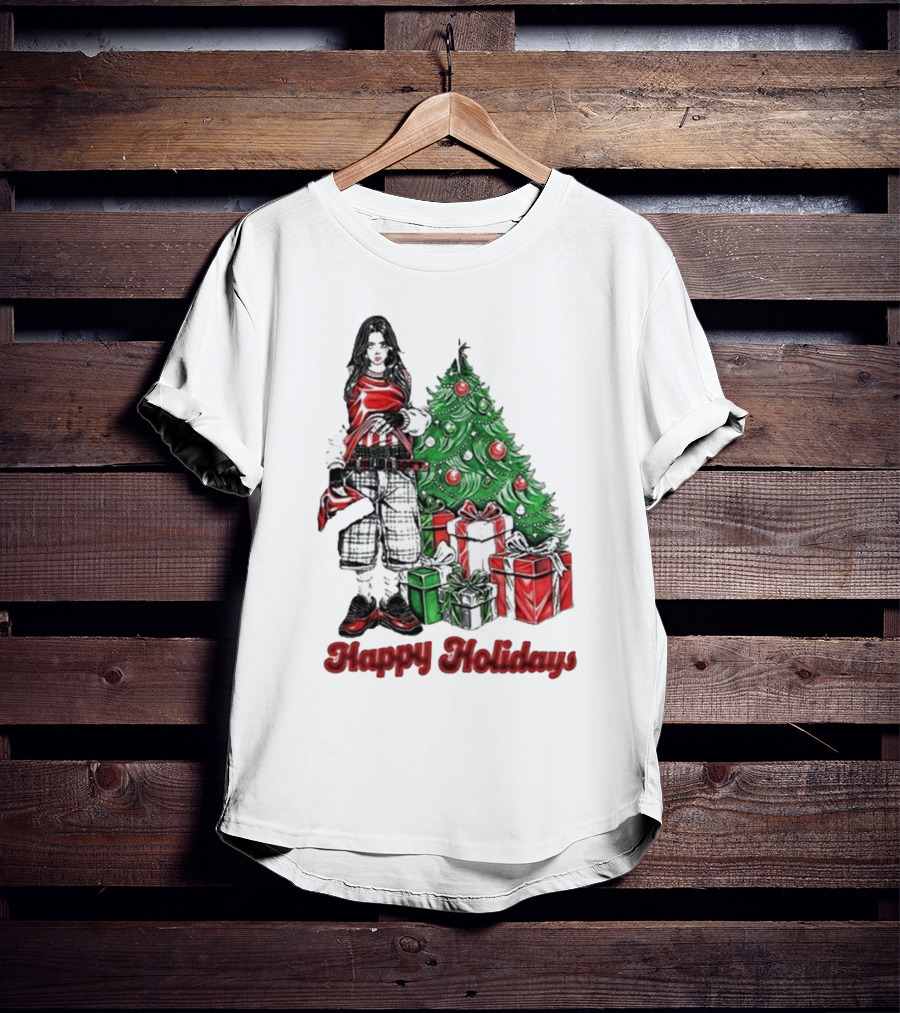 Billie Eilish Happy Holidays Christmas Tree Presents T-Shirt