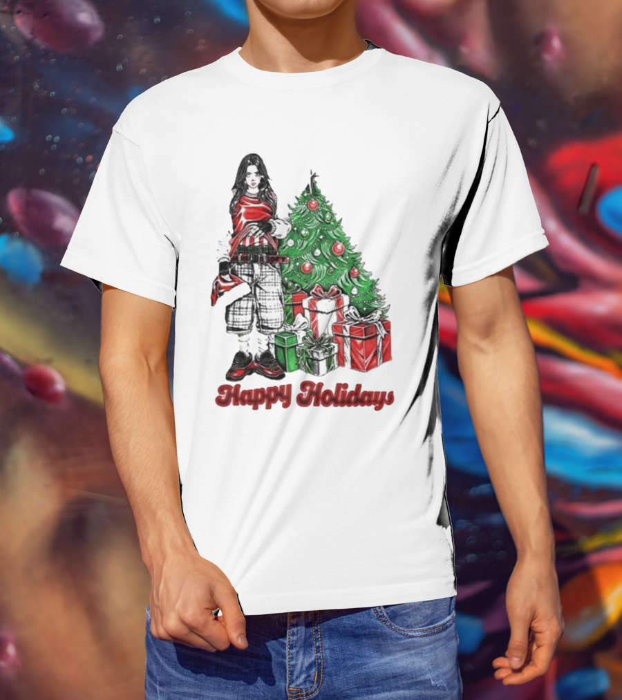 Billie Eilish Happy Holidays Christmas Tree Presents T-Shirt