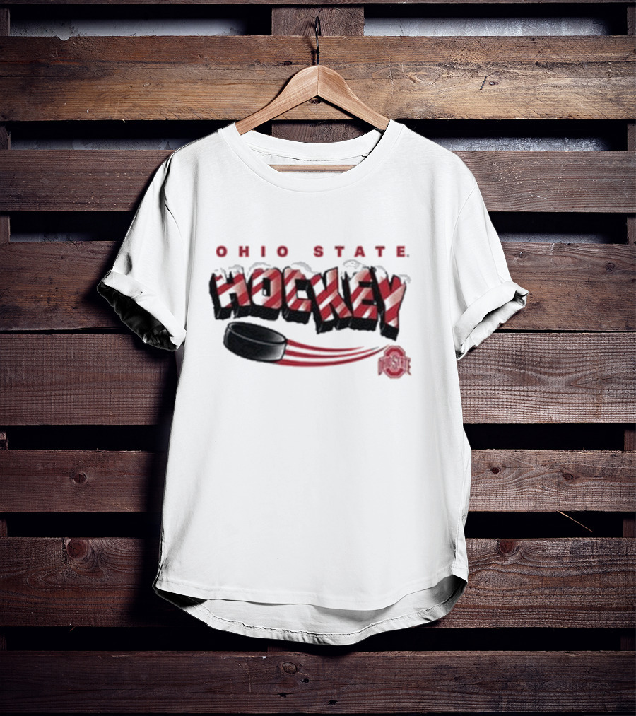 Ohio State Buckeyes Hockey Holiday Candy Cane Puck T-Shirt
