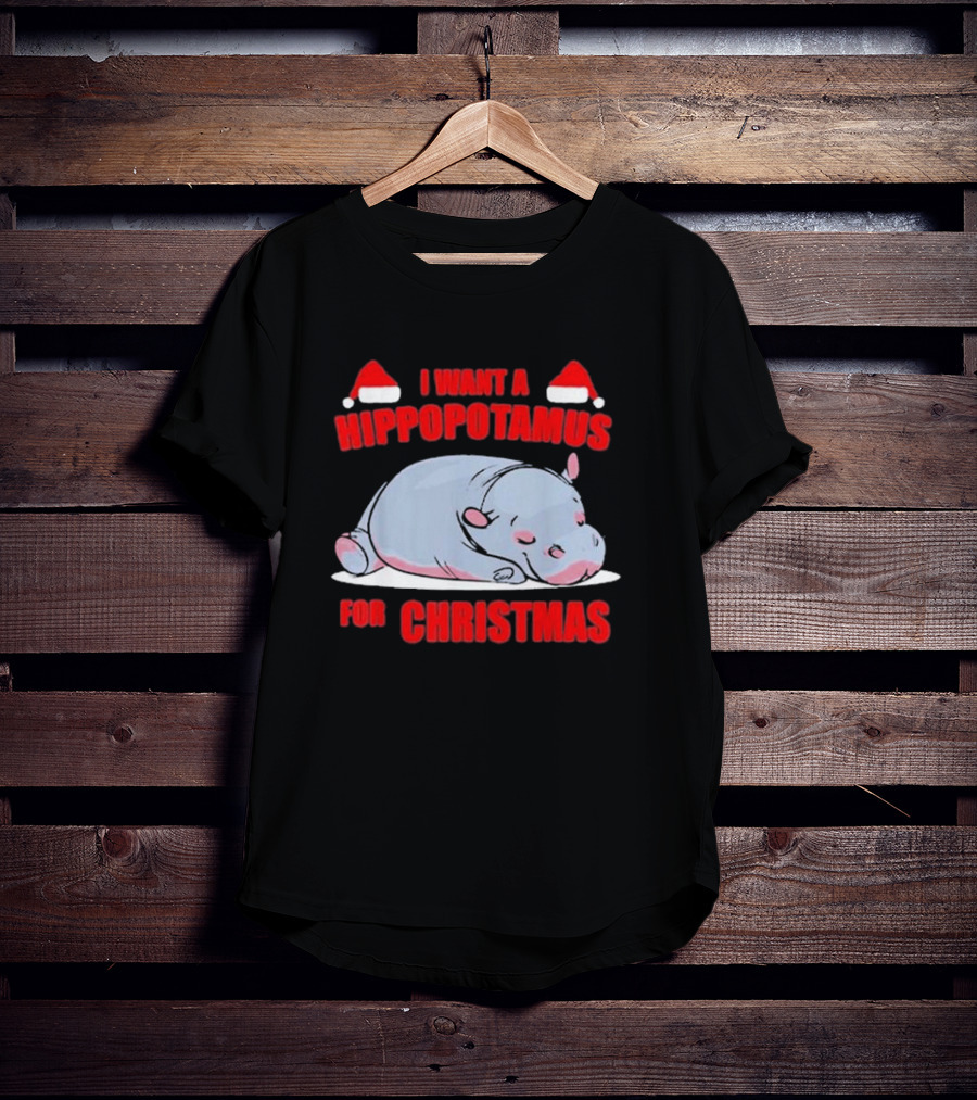 I Want A Hippopotamus For Christmas With Santa Hats T-Shirt