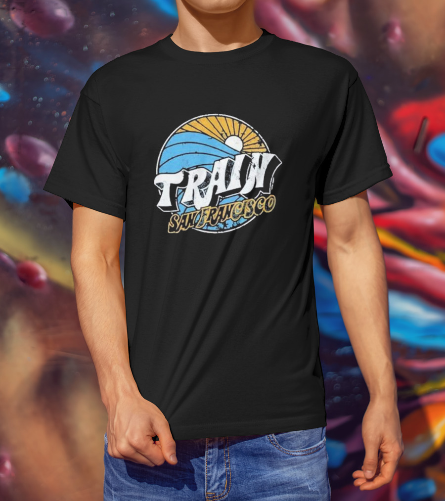 Train San Francisco Sunset Wave Retro T-Shirt