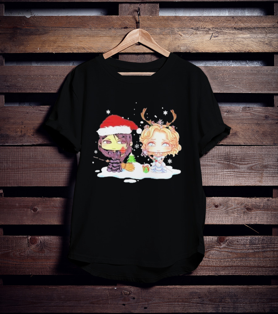 Wicked Merry Christmas Witch And Reindeer Characters Snowflakes T-Shirt