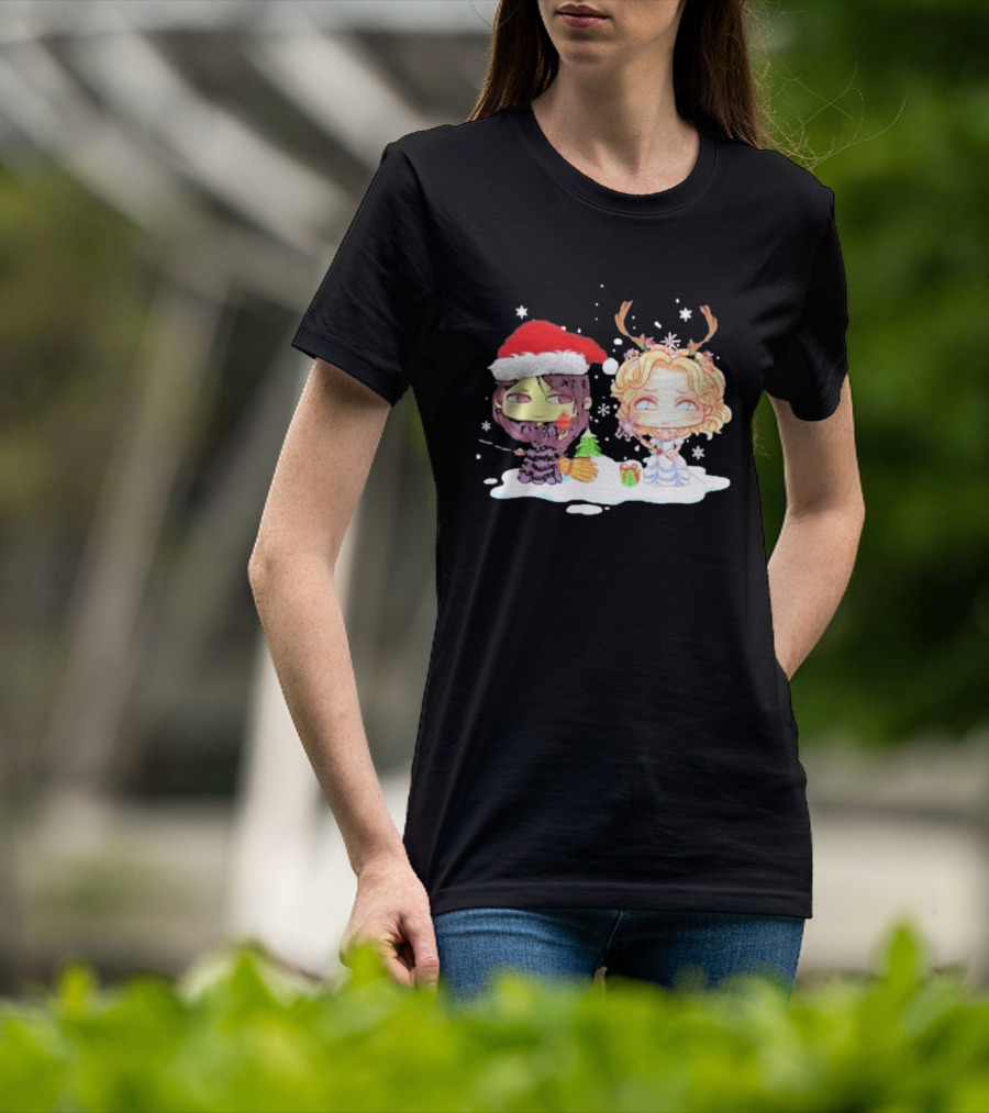 Wicked Merry Christmas Witch And Reindeer Characters Snowflakes T-Shirt