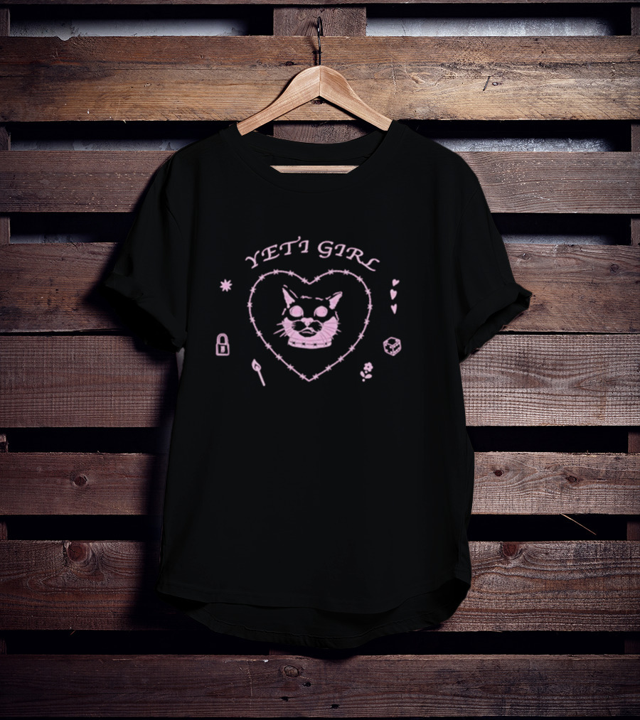 Yeti Girl Cat Heart Lock Dice Flower Barbed Wire Match Icons T-Shirt