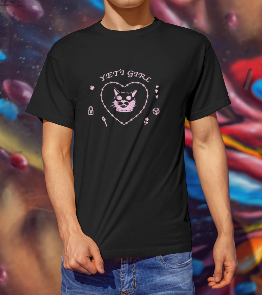 Yeti Girl Cat Heart Lock Dice Flower Barbed Wire Match Icons T-Shirt