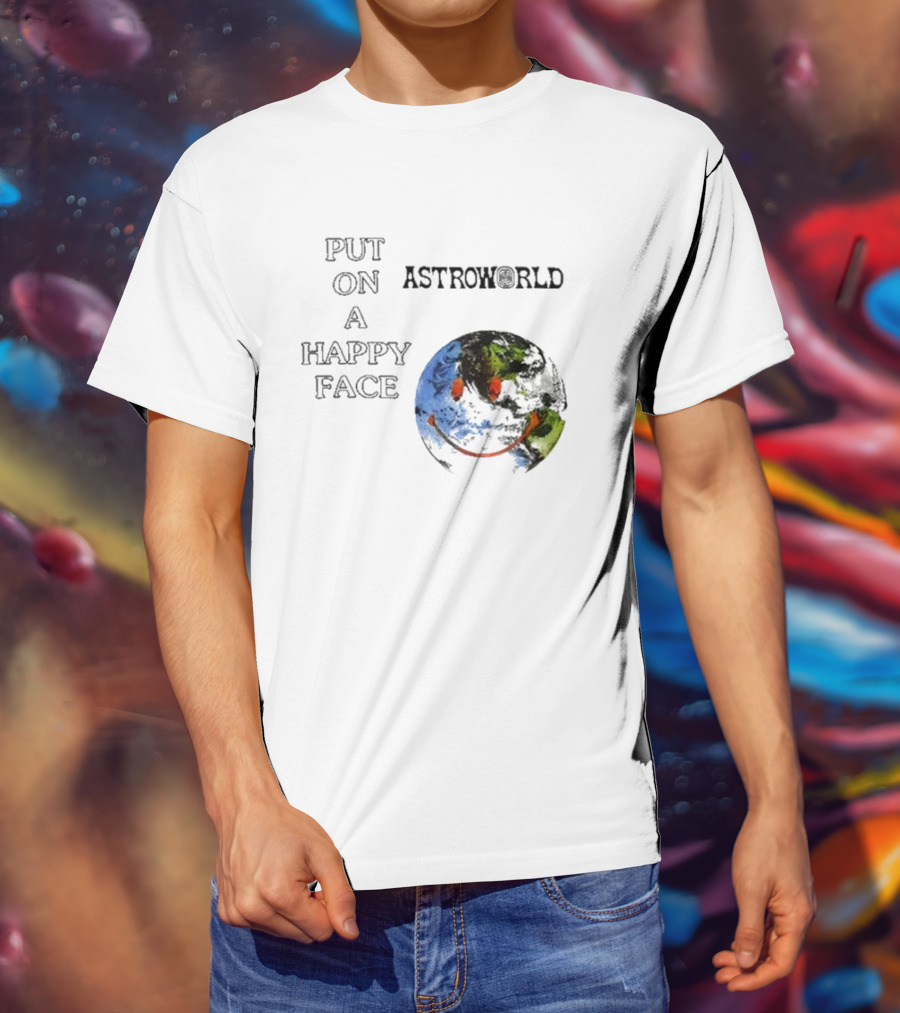 Put On A Happy Face Astroworld Smiley Earth T-Shirt
