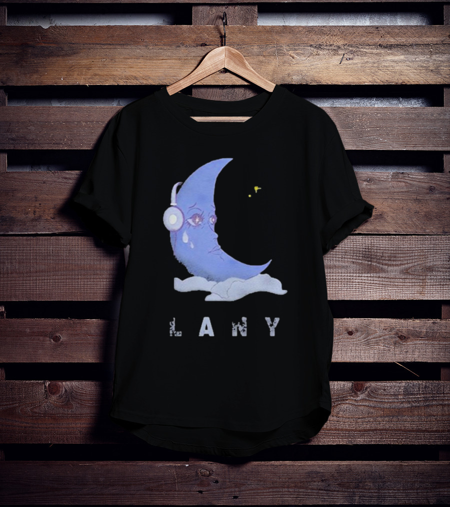 Lany Moon Crying Blue Crescent With Headphones And Clouds T-Shirt
