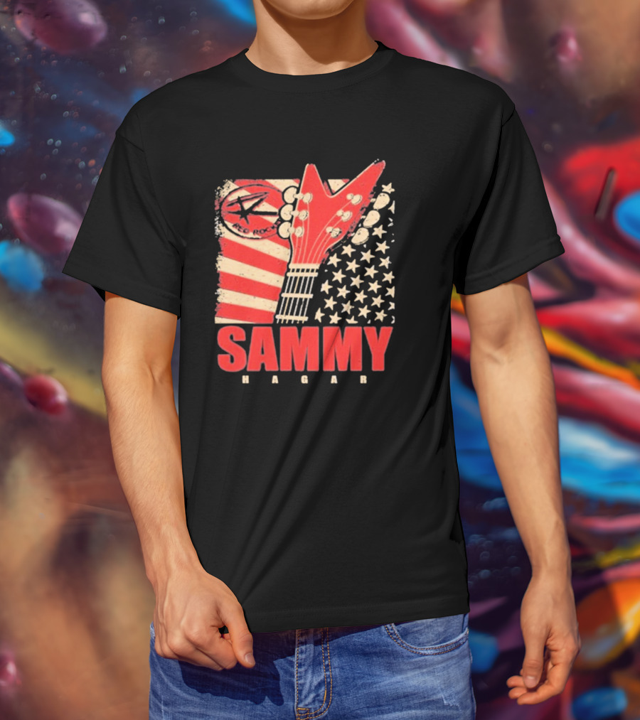 Sammy Hagar Red Rocker American Flag Guitar T-Shirt