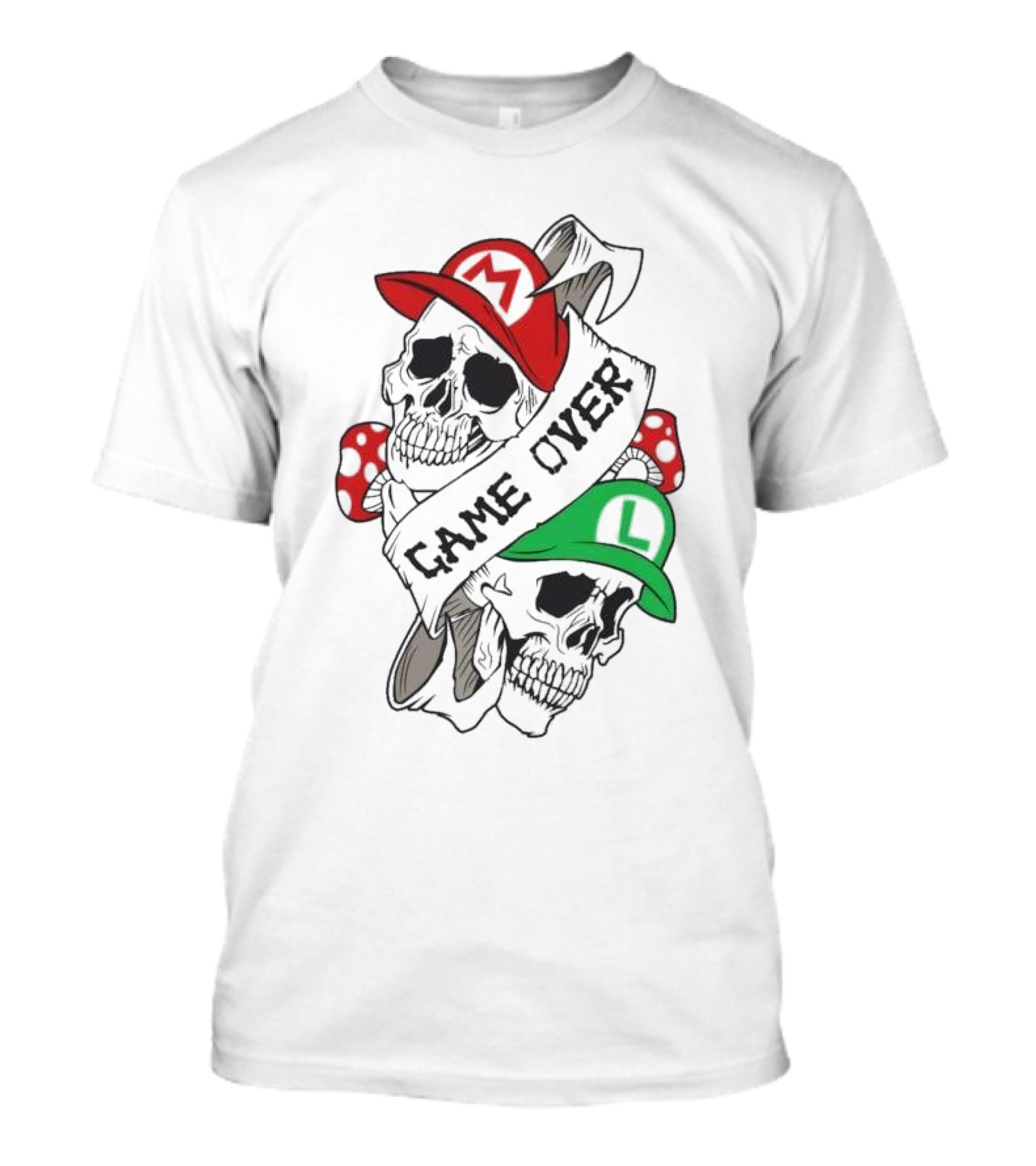 Game Over Skull M L Gaming Mushroom T-Shirt