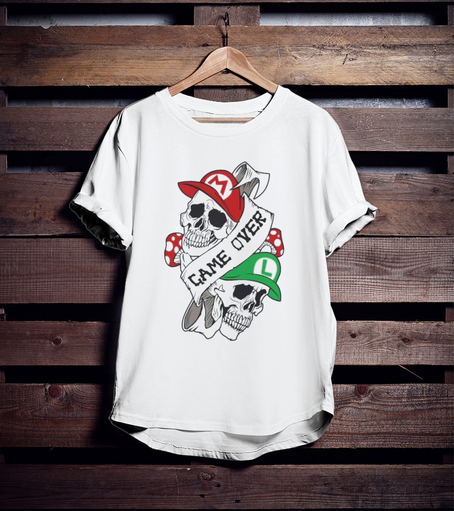 Game Over Skull M L Gaming Mushroom T-Shirt