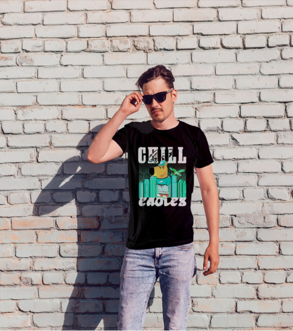 Philadelphia Eagles Chill Character With City Skyline And Cartoon Bird T-Shirt