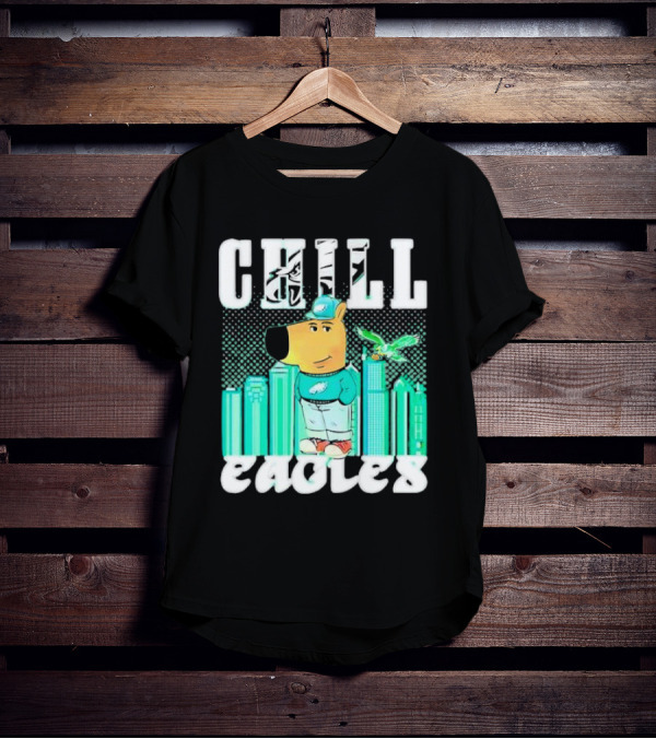 Philadelphia Eagles Chill Character With City Skyline And Cartoon Bird T-Shirt