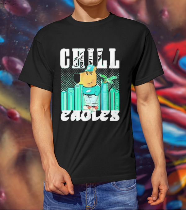 Philadelphia Eagles Chill Character With City Skyline And Cartoon Bird T-Shirt