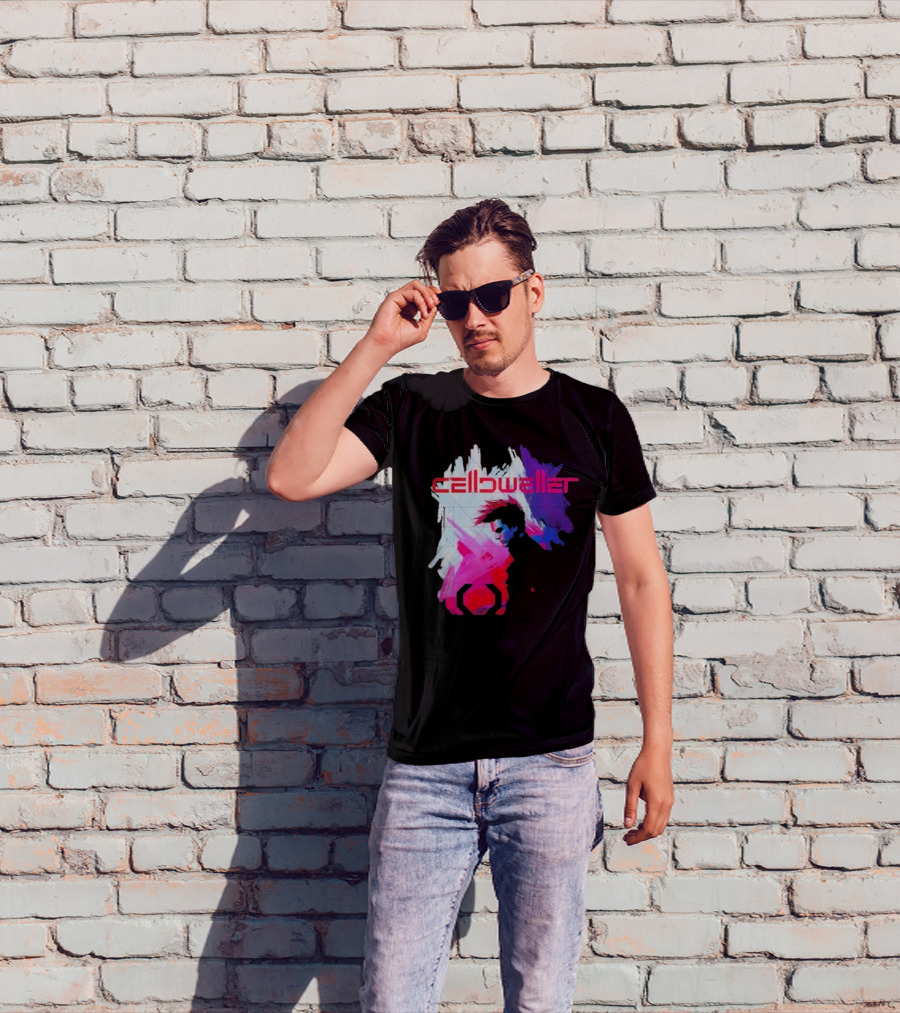 Celldweller The Sentinel Neon Abstract Portrait With Geometric Accent T-Shirt