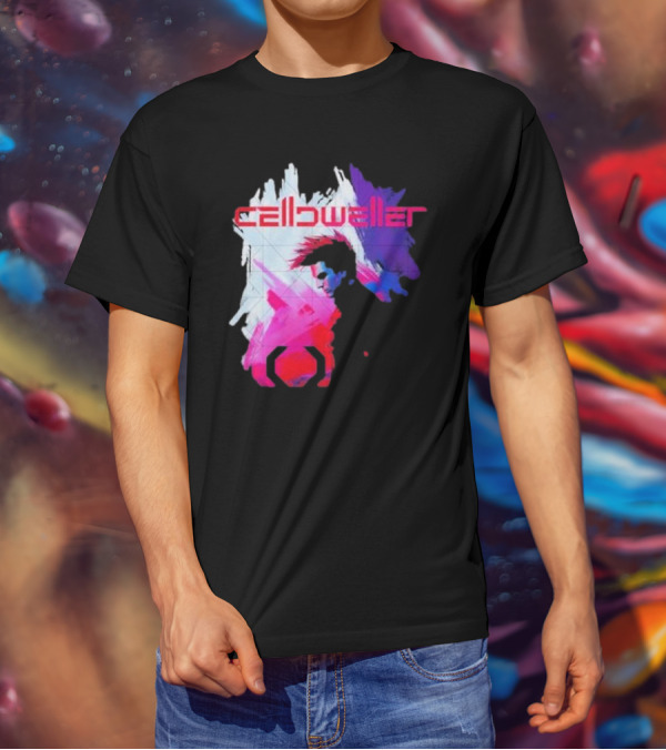 Celldweller The Sentinel Neon Abstract Portrait With Geometric Accent T-Shirt