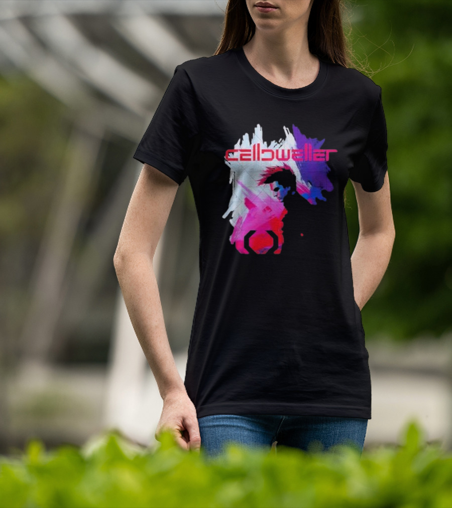 Celldweller The Sentinel Neon Abstract Portrait With Geometric Accent T-Shirt