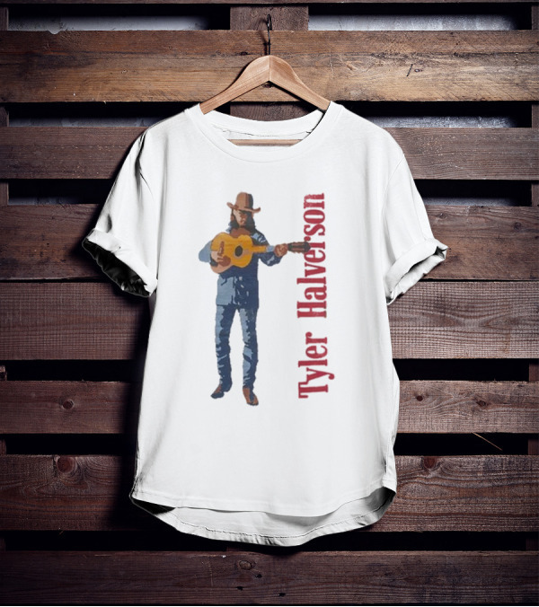 Tyler Halverson Playing Guitar Watercolor Art Cowboy T-Shirt