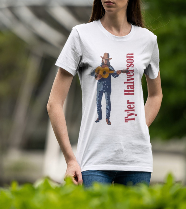 Tyler Halverson Playing Guitar Watercolor Art Cowboy T-Shirt