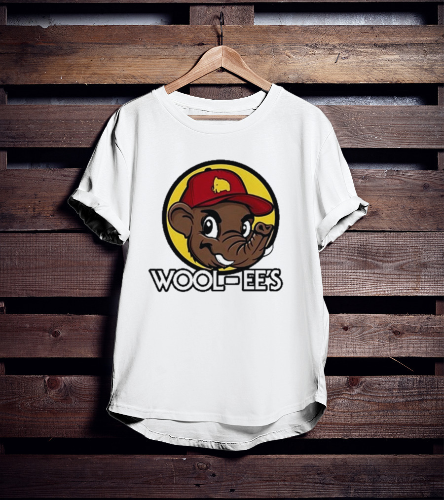WOOLI WOOL-EES WOOL-EE'S RED CAP HAPPY ELEPHANT ICON YELLOW BACKGROUND T-Shirt