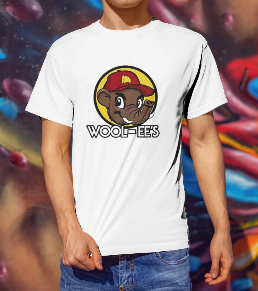 WOOLI WOOL-EES WOOL-EE'S RED CAP HAPPY ELEPHANT ICON YELLOW BACKGROUND T-Shirt