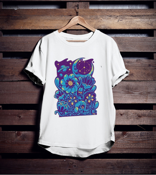 Zazz Corp White Cosmic Floral Planets Constellation T-Shirt