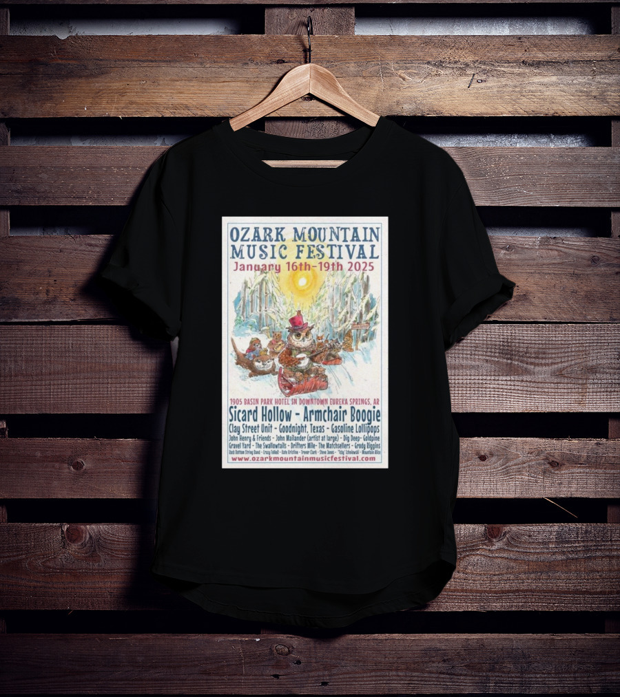 Ozark Mountain Music Festival January 16-19 2025 Eureka Springs AR Featuring Sicard Hollow And Armchair Boogie T-Shirt
