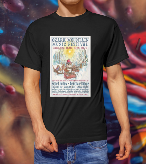 Ozark Mountain Music Festival January 16-19 2025 Eureka Springs AR Featuring Sicard Hollow And Armchair Boogie T-Shirt