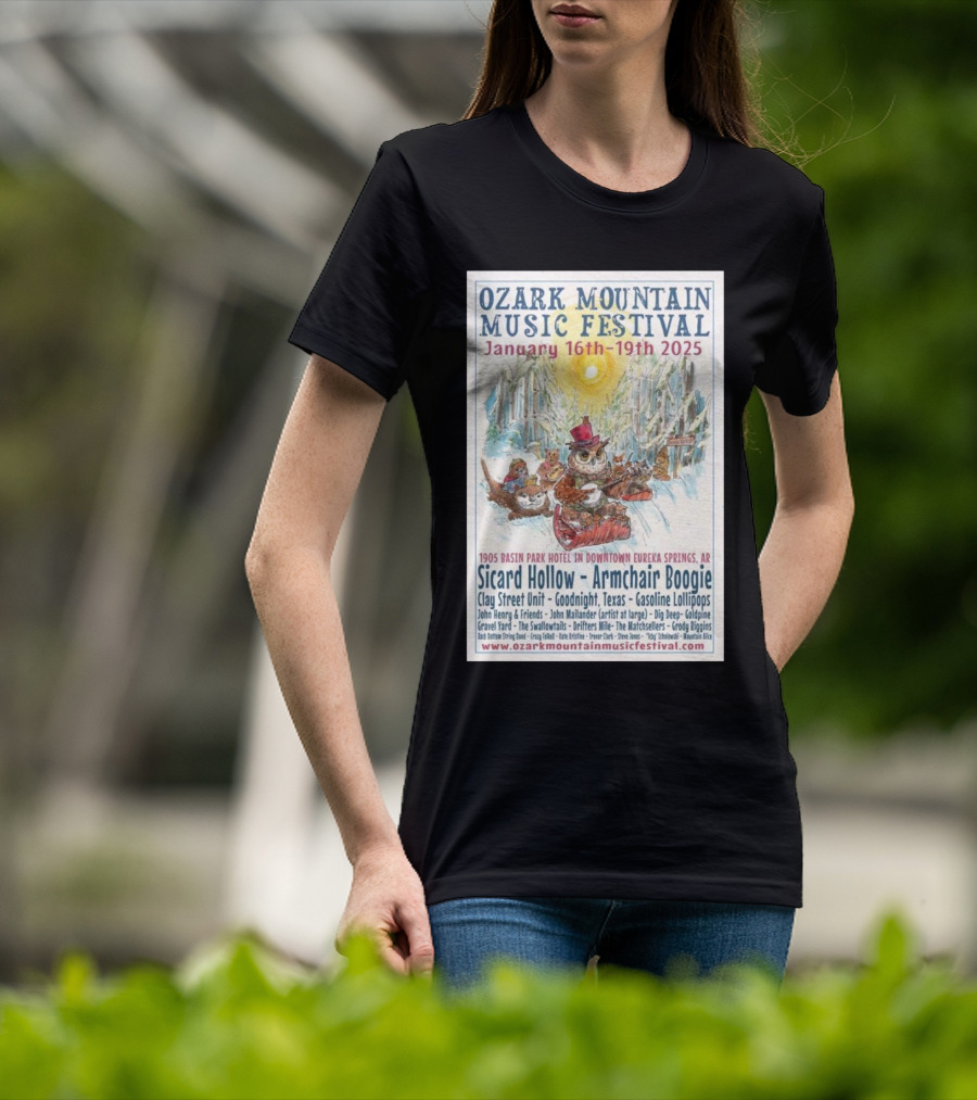 Ozark Mountain Music Festival January 16-19 2025 Eureka Springs AR Featuring Sicard Hollow And Armchair Boogie T-Shirt