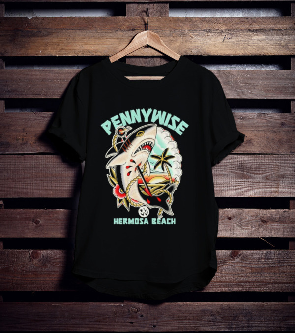 Pennywise Shark Hermosa Beach Sunset Palm Tattoo T-Shirt