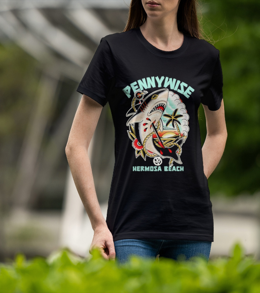 Pennywise Shark Hermosa Beach Sunset Palm Tattoo T-Shirt