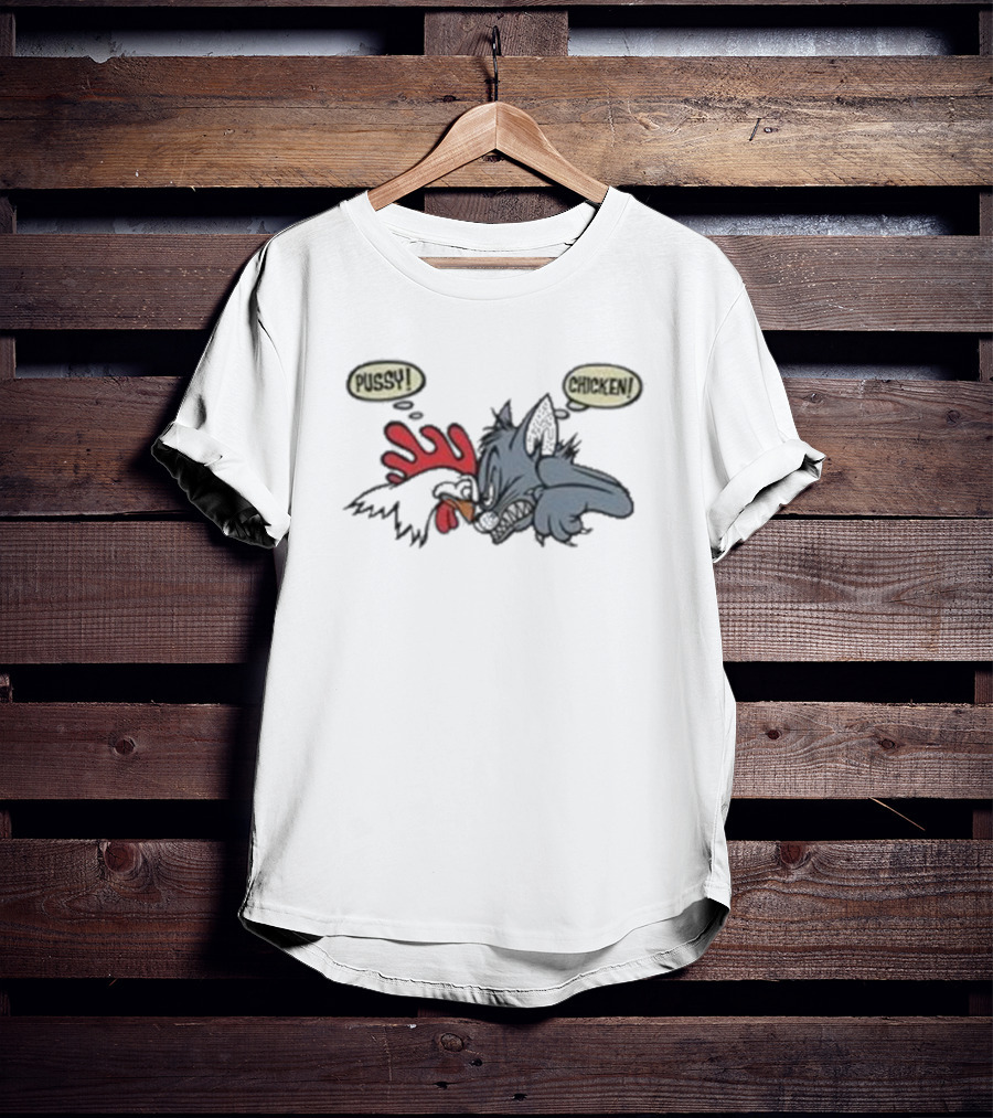 No Fear Pussy Chicken 1993 Rooster Cat Confrontation T-Shirt