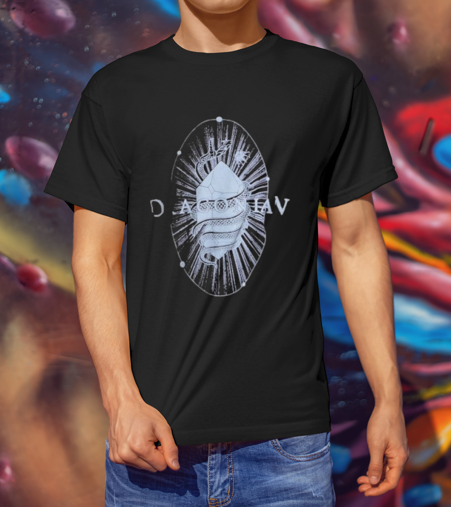 Draconian Snake Emerging From Geometric Shield With Radiant Energy T-Shirt