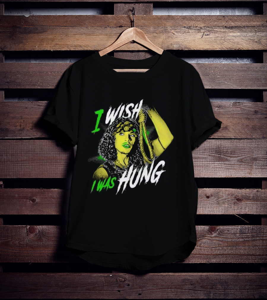 I Wish I Was Hung Retro Pop Art Style Green-Tinted Figure Holding Rope T-Shirt