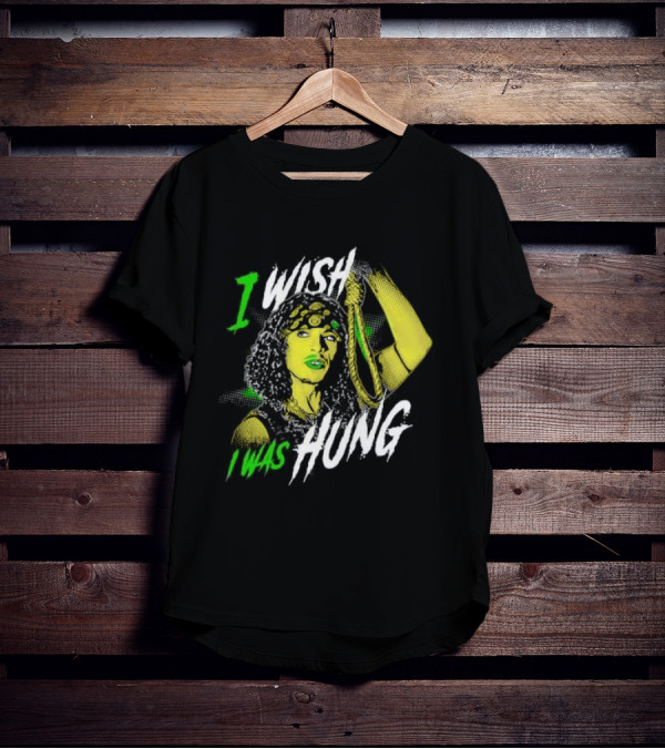 I Wish I Was Hung Retro Pop Art Style Green-Tinted Figure Holding Rope T-Shirt
