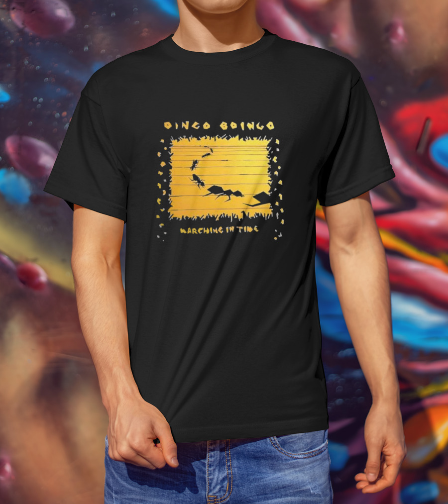 Oingo Boingo Marching In Time Ants On Yellow Stripe T-Shirt