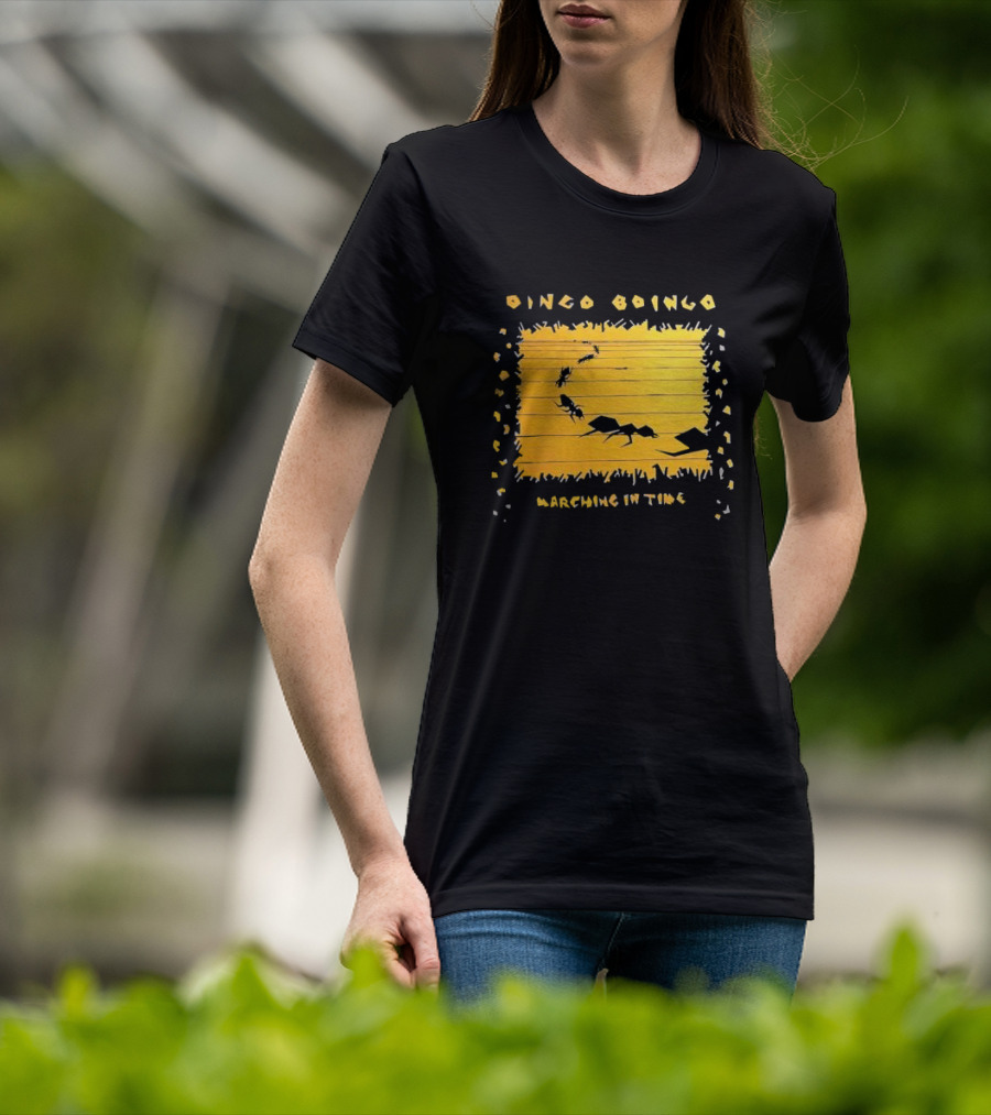 Oingo Boingo Marching In Time Ants On Yellow Stripe T-Shirt
