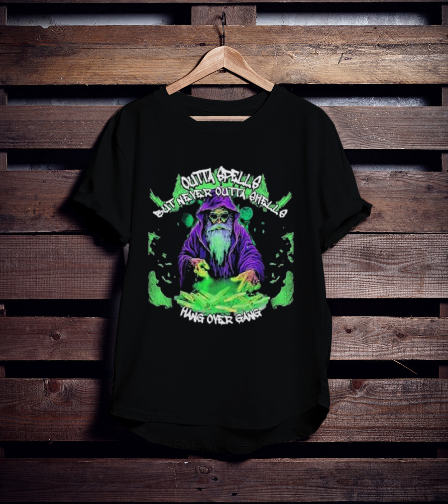 Outta Spells But Never Outta Shells Hang Over Gang Wizard With Glowing Green Magic T-Shirt