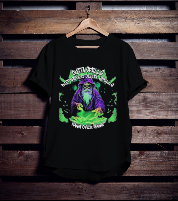 Outta Spells But Never Outta Shells Hang Over Gang Wizard With Glowing Green Magic T-Shirt