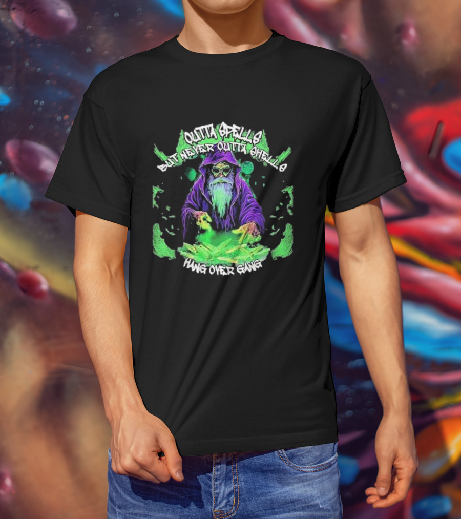 Outta Spells But Never Outta Shells Hang Over Gang Wizard With Glowing Green Magic T-Shirt