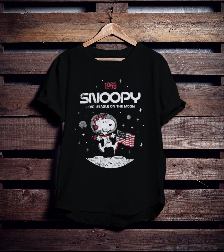 1969 Snoopy First Beagle On The Moon With Flag T-Shirt
