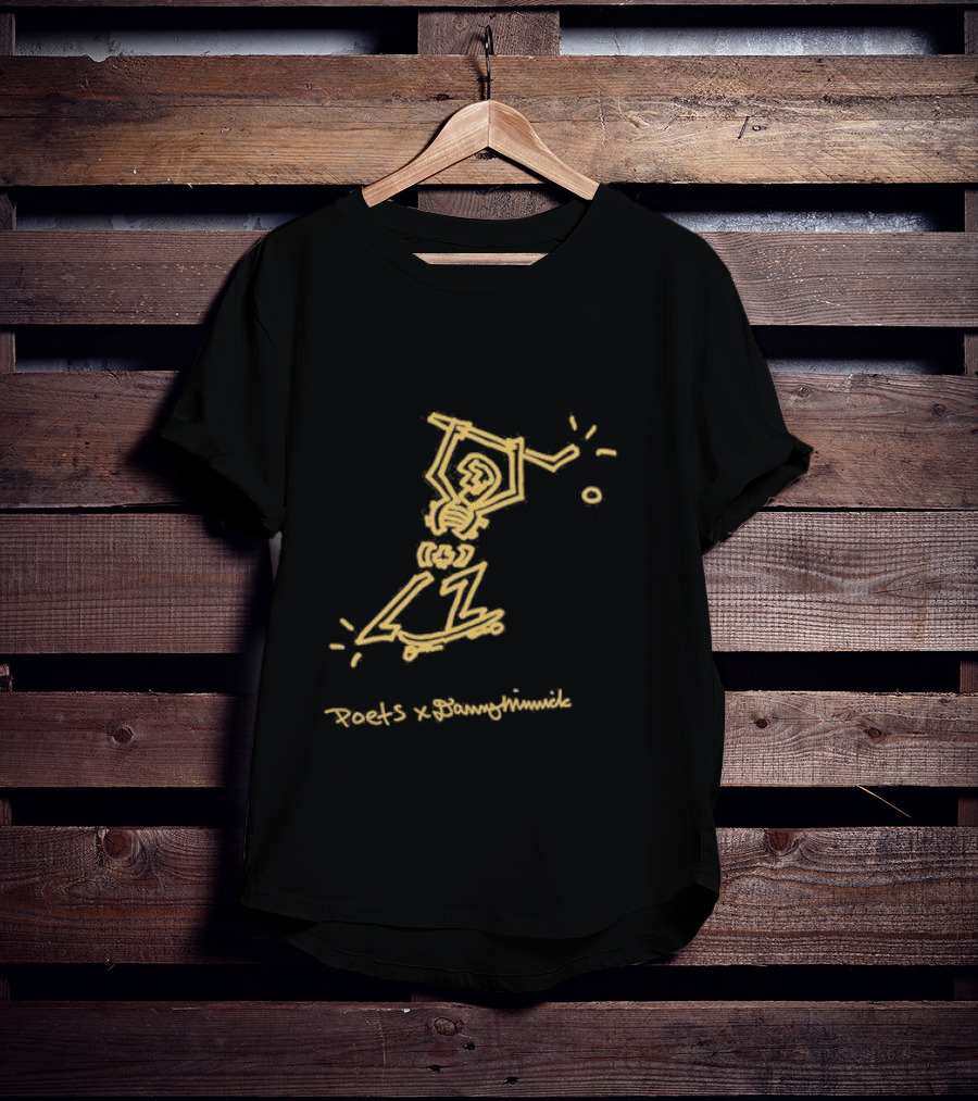 Poets X Danny Minnick Skateboard Skeleton Gold Print T-Shirt