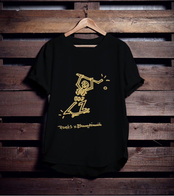 Poets X Danny Minnick Skateboard Skeleton Gold Print T-Shirt