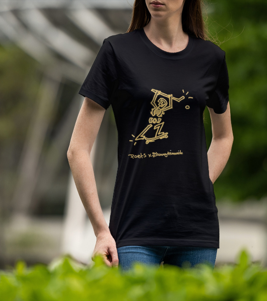 Poets X Danny Minnick Skateboard Skeleton Gold Print T-Shirt