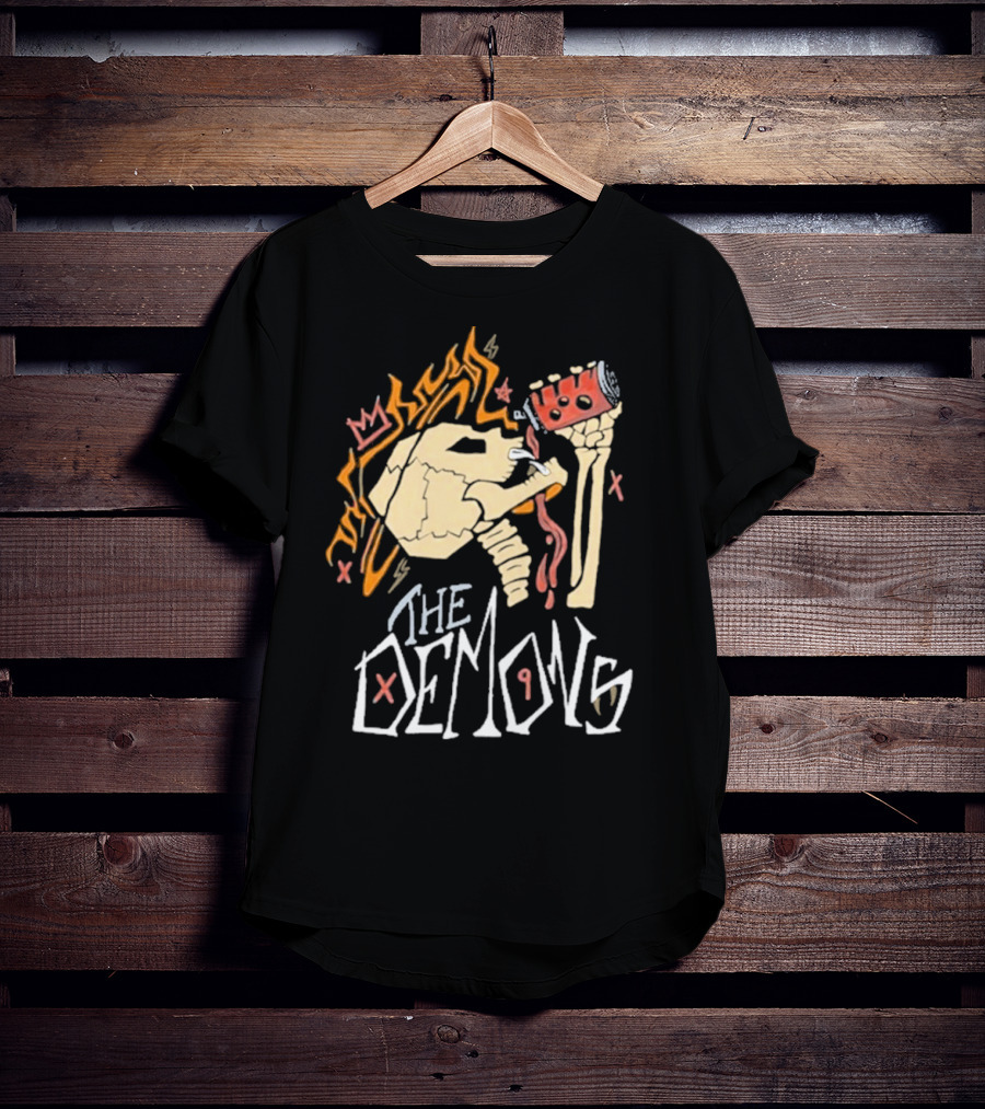 The Demons Skull Crown Flames And Drink T-Shirt