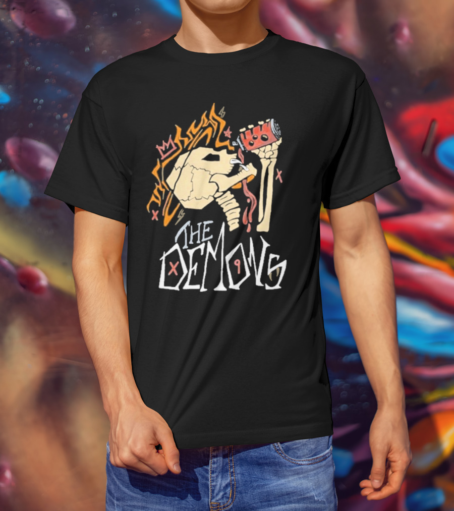 The Demons Skull Crown Flames And Drink T-Shirt